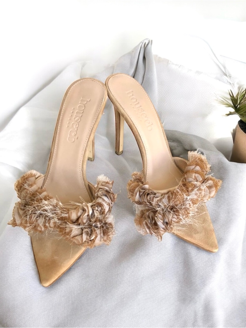 House of CB Lumiere Stiletto Sandals Suede Ruffled Heels